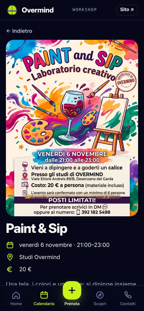 L'app Overmind: la scheda di un evento