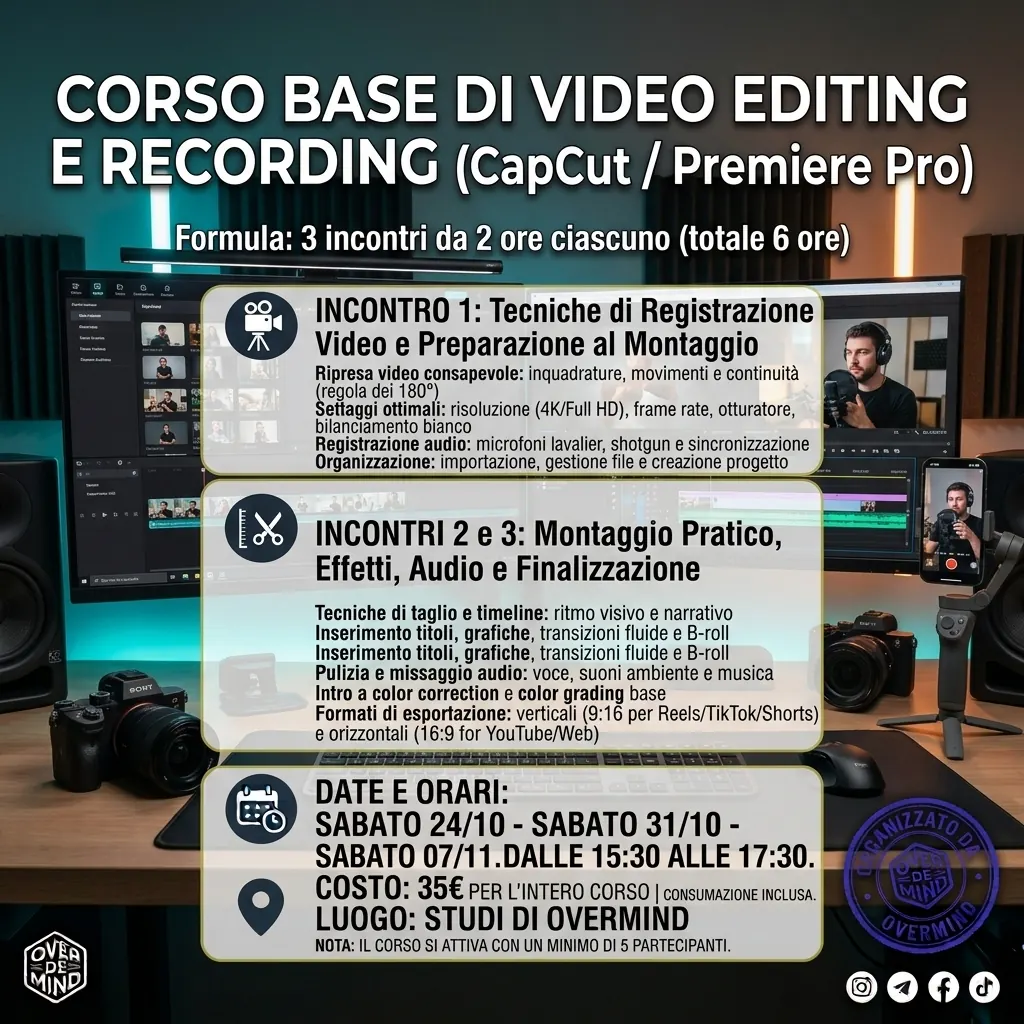 Locandina del corso Video editing e recording